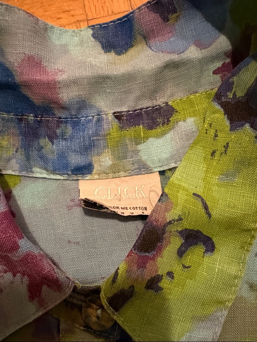 Click Floral Button-Up Sheer Blouse in Aqua, Blue, Green & Magenta - Picture 10 of 10
